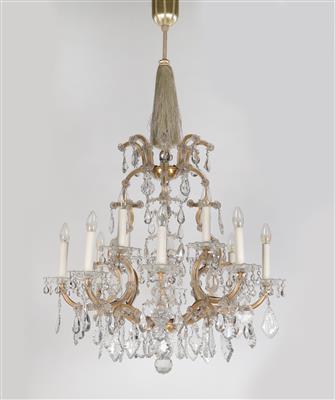 A Lobmeyr chandelier of crown-type and 2 sconces, - Sklo, Porcelán