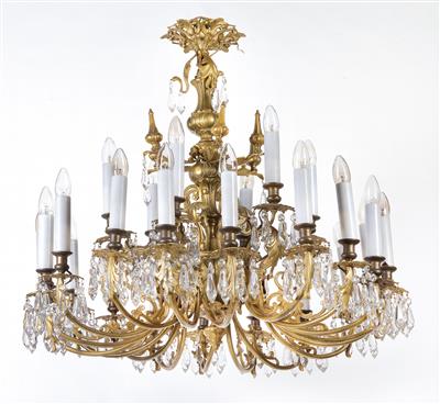 A chandelier with elaborate glass decor, - Glass and porcelain