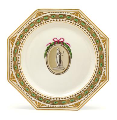 A plate with figural decoration in the manner of antiquity, - Glass and porcelain