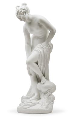 A figure of a “Bather” after Allegrain, - Glass and porcelain