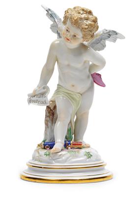 Cupid with “Marriage Contract” in his right hand, - Sklo, Porcelán