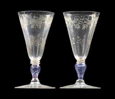 Baroque champagne flutes, 2 pieces, - Glass and porcelain