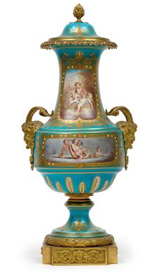 A covered vase with gilt bronze mounts, - Glass and porcelain