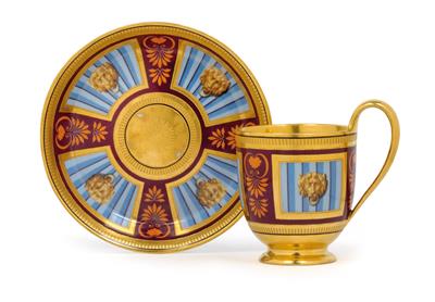 A design cup with saucer, - Vetri e porcellane