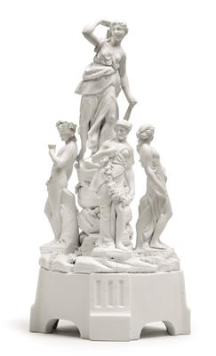 A Diana group with allegories of the four seasons, - Glass and porcelain