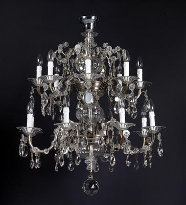 A glass chandelier, - Glass and porcelain