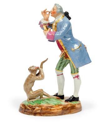 A cavalier in baroque dress with an ape, - Glass and porcelain