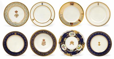Plates with diverse coats of arms and crowns, - Glass and porcelain