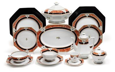 A dinner and mocha service and 1 table cloth, - Sklo, Porcelán