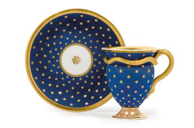 A cup and saucer with starry sky, - Sklo, Porcelán