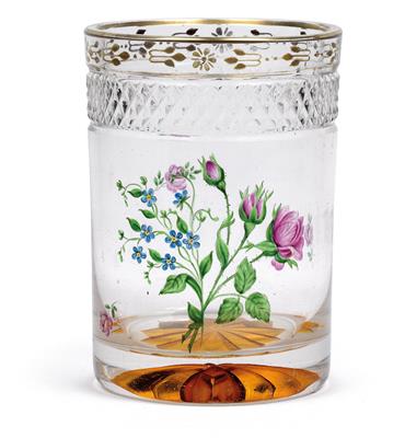 A cup with rose- and forget-me-not-branches, - Glass and Porcelain
