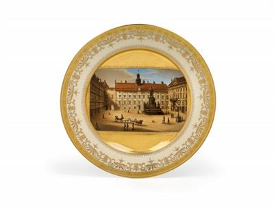 A veduta plate with the "Inneren Burghof in Wien", - Glass and Porcelain