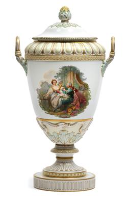 Deckel-Vase "Weimarer-Form", - Glas und Porzellan