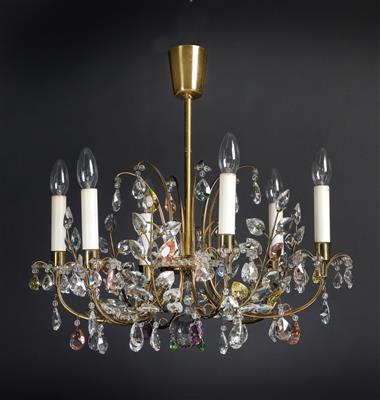 A chandelier by Lobmeyr and a pair of appliques by Lobmeyr after a design by Prof. Oswald Haertl, - Vetri e porcellane