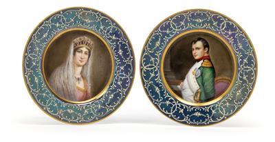 Napoleone Buonaparte und Joséphine de Beauharnais, Paar Porträtteller, - Glas und Porzellan