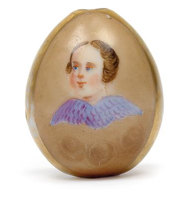 A Russian porcelain egg with angel’s head, - Sklo a Porcelán