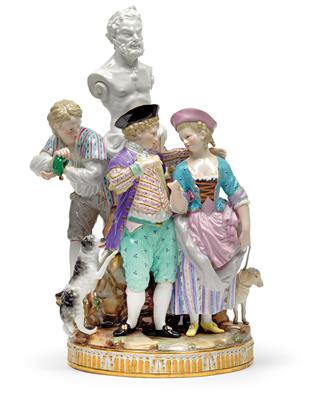 "A Rustic Engagement"- A young shepherd couple under a white monument to the god Pan, - Glass and Porcelain