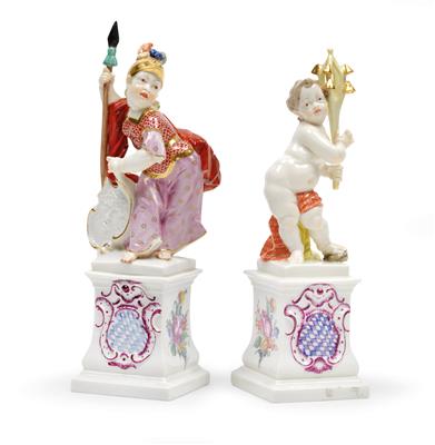 "Minerva" and "Putto with bell tree", - Glass and Porcelain