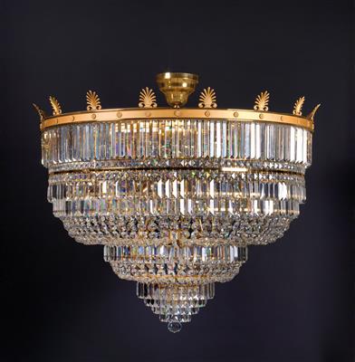A ceiling chandelier with gilt mount, - Glass and Porcelain