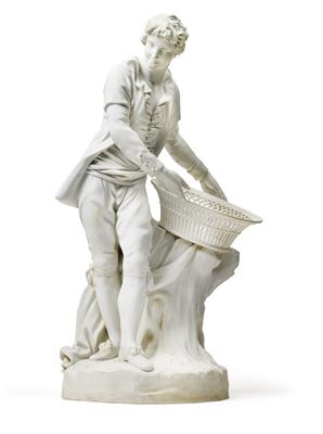 A young gentleman bringing a basket of flowers, - Glass and Porcelain