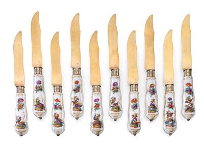 Fruit knives with porcelain handles, - Vetri e porcellane