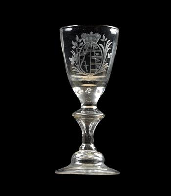 A goblet bearing the Saxon coat-of-arms and Prince Elector's hat, - Glass and Porcelain