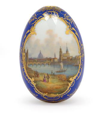 A porcelain egg with a view of "Dresden", - Vetri e porcellane