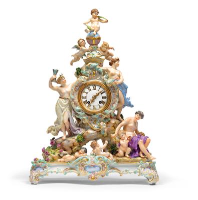 A porcelain clockcase with amorettes and allegories, - Vetri e porcellane