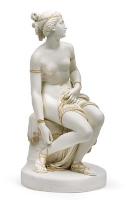 "Parian" - A figure of a Roman woman tying her sandal, - Sklo a Porcelán