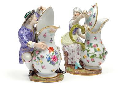 Two epergnes, - Glass and Porcelain