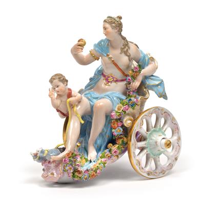 Venus and Cupid in a shell chariot led by 2 doves, - Glass and Porcelain