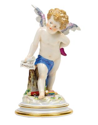 Cupid Holding a “Marriage Contract” in His Right Hand, - Glass and Porcelain