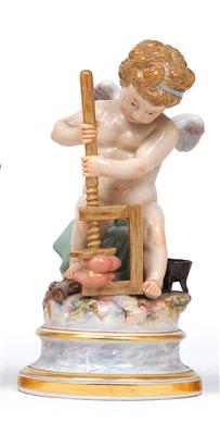 CUPID GLUING TWO HEARTS TOGETHER, - Glass and Porcelain