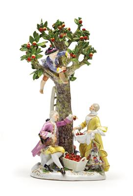 An Apple Tree Figural Group, - Glass and Porcelain