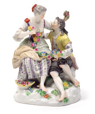 A Gardener Group, - Glass and Porcelain