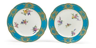 A Pair of French Plates with Floral Ornamental Painting, - Sklo a Porcelán
