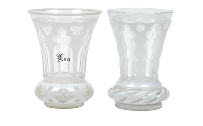 A Footed Beaker with White Enamel Overlay, - Vetri e porcellane