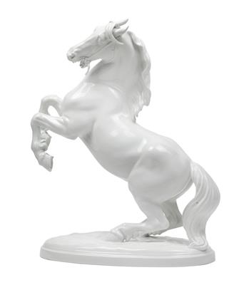 A Rearing Stallion, - Glass and Porcelain