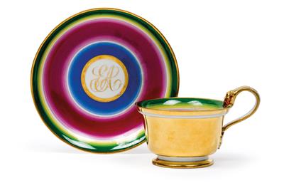 A Teacup with Saucer in Spectral Colours, - Vetri e porcellane