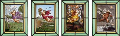 4 Glasbilder mit den 4 Jahreszeiten, - Glass and Porcelain