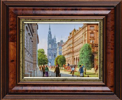 Porzellan-Bild mit Wiener Rathaus, - Sklo a Porcelán