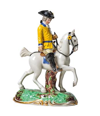 An Equestrian on Horseback, Holding the Reins with His Left Hand, - Glass and Porcelain