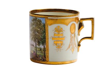 Veduten-Tasse “Vue de Chateau de Maisonee a Hetzendorf”, - Glas und Porzellan