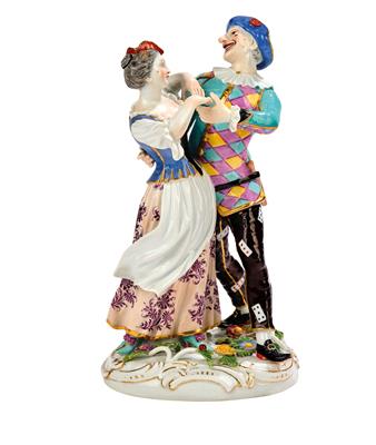 Harlekin tanzt mit Columbine beschwingt, - Sklo a Porcelán