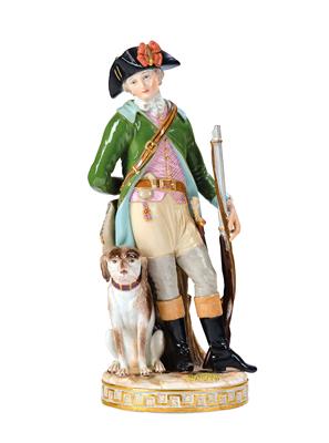 Jäger mit Hund steht in wartender Haltung, - Glas und Porzellan - aus dem 18. bis 20. Jahrhundert