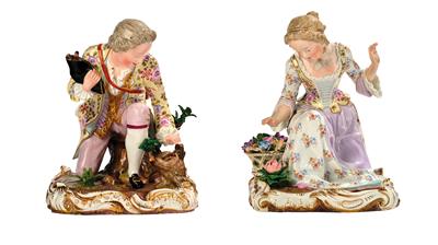 Kavalier als Vogelfänger, junge Dame als Blumenpflückerin, - Sklo a Porcelán