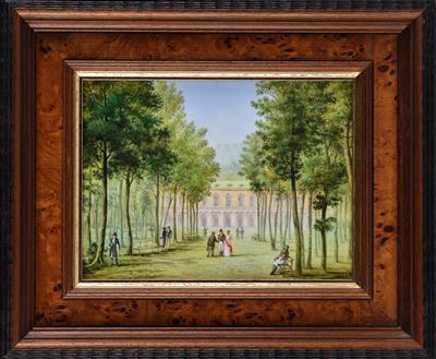 Porzellan-Bild mit Park und Palais, - Sklo a Porcelán