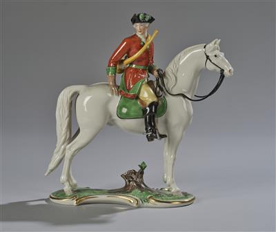 Reiter auf Pferd mit Jagdhorn, - Sklo a Porcelán