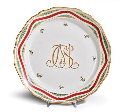 A Magnificent Plate with Red Band and Gold-Red Monogram JMCS in Ligature, Vienna, Imperial Manufactory - Glass and Porcelain