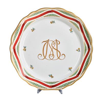 A Magnificent Plate with Red Band and Gold-Red Monogram JMCS in Ligature, Vienna, Imperial Manufactory - Glass and Porcelain